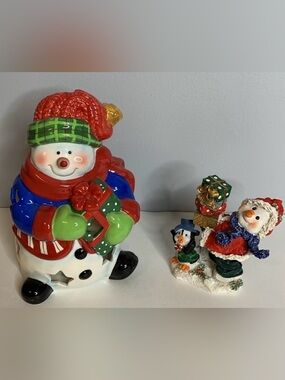 SNOWMAN CANDLE HOLDER & SNOWMAN FIGURINE